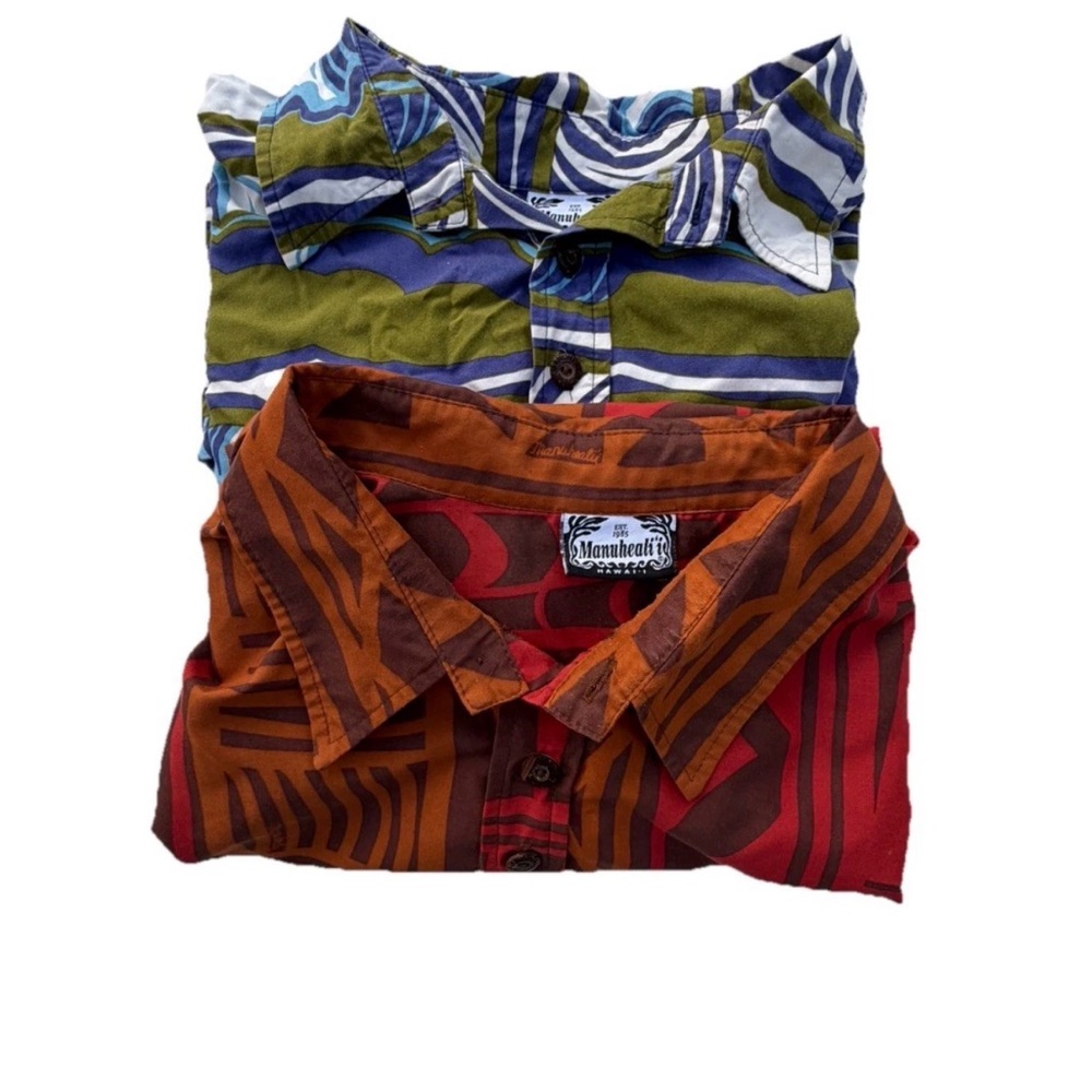 Manuheali‘i Brown & Olive Hawaiian Button-Up Shirts (2)